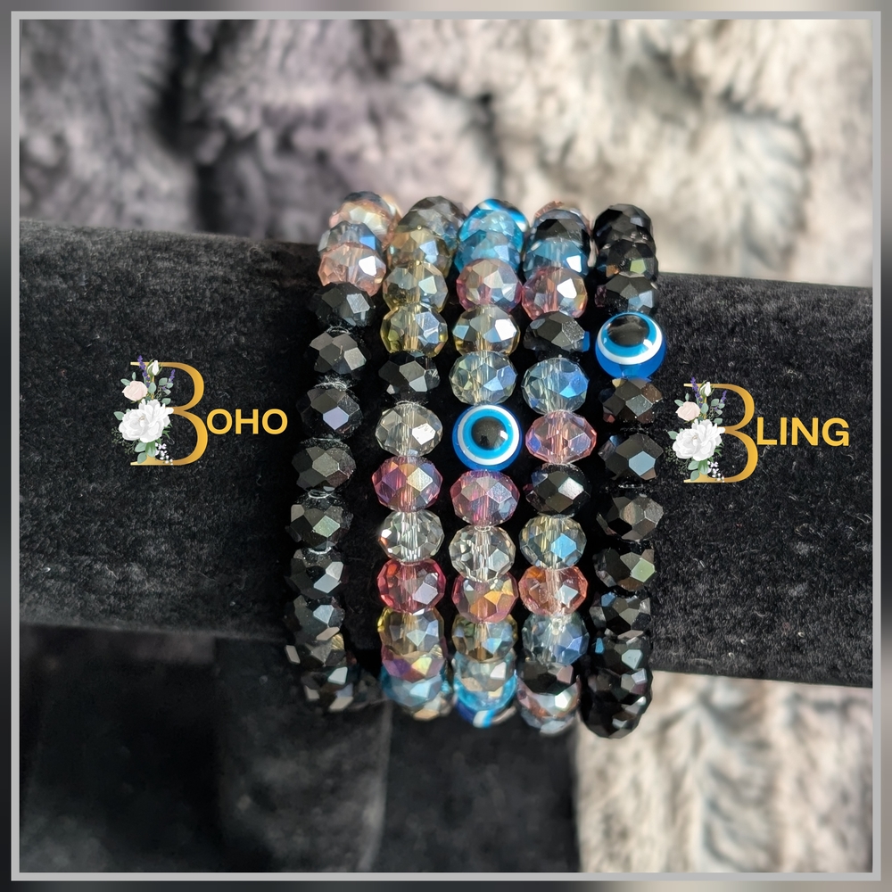 Blue and Black Natural Stone Stretch Bracelets